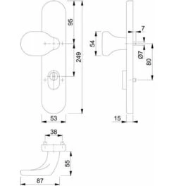 Hoppe Knopflangschild E86G/3332ZA VA F69 F.Kombischutz PZ 8mm -Burgs Tienda knopf knopf griffschild tuerwechselgarnitur einzelteile 1535022 czm