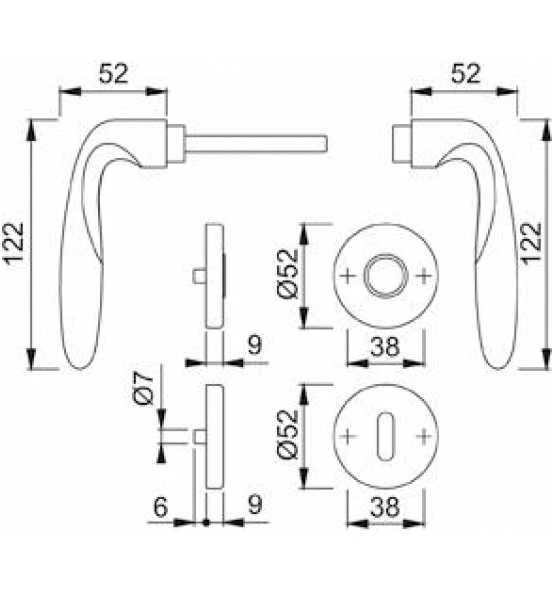 Hoppe ZT-Drückergarnitur, WC, VK8 Verona Mit Ros., Stützn., Rückholf., Mess., F49-R 2 Hoppe ZT-Drückergarnitur, WC, VK8 Verona Mit Ros., Stützn., Rückholf., Mess., F49-R – Bild 2