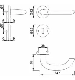 Hoppe ZT-Drückergarnitur, BB, VK8 Marseille Mit Ros., Stützn., Rückholf., ALU, F1 -Burgs Tienda tuerdruecker tuergriff tuerwechselgarnitur einzelteile 562941 czm