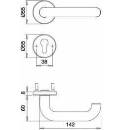 EDI FS-Garnitur Riva FS K7/103 Alu.F1 D/K TS 38-58mm PZ Rd.DIN L/R -Burgs Tienda tuerdruecker tuergriffgarnitur feuerschutzbeschlag einzelteile 1535796 czm 2
